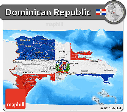 Flag 3D Map of Dominican Republic, single color outside, bathymetry sea