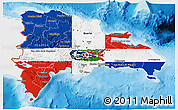 Flag 3D Map of Dominican Republic, single color outside, bathymetry sea, shaded relief sea, flag rotated