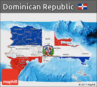 Flag 3D Map of Dominican Republic, single color outside, bathymetry sea, shaded relief sea