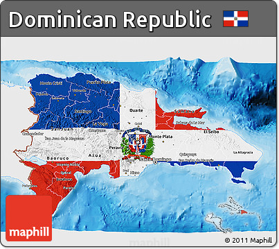 Flag 3D Map of Dominican Republic, single color outside, bathymetry sea, shaded relief sea