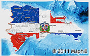 Flag 3D Map of Dominican Republic, single color outside, bathymetry sea, shaded relief sea
