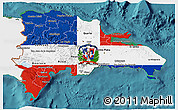 Flag 3D Map of Dominican Republic, single color outside, satellite sea, flag centered