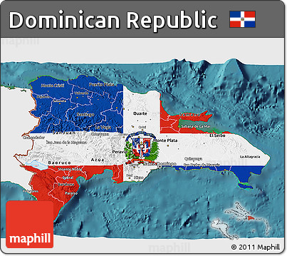 Flag 3D Map of Dominican Republic, single color outside, satellite sea