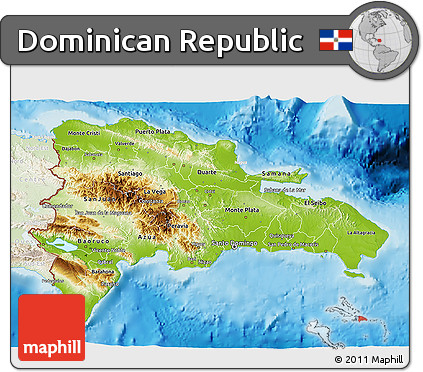 Physical 3D Map of Dominican Republic, lighten, land only