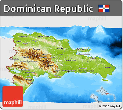 Physical 3D Map of Dominican Republic, single color outside, bathymetry sea
