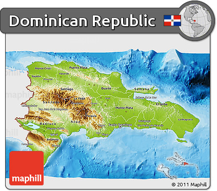 Physical 3D Map of Dominican Republic, single color outside, bathymetry sea, shaded relief sea