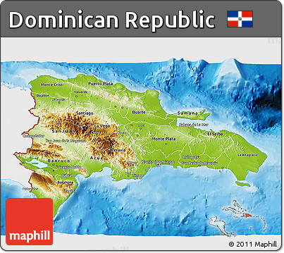 Physical 3D Map of Dominican Republic, single color outside, bathymetry sea, shaded relief sea
