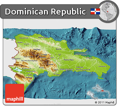 Physical 3D Map of Dominican Republic, single color outside, satellite sea