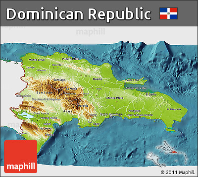 Physical 3D Map of Dominican Republic, single color outside, satellite sea
