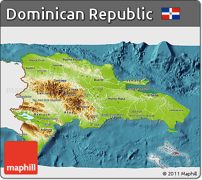 Physical 3D Map of Dominican Republic, single color outside, satellite sea