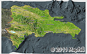 Satellite 3D Map of Dominican Republic, darken, semi-desaturated