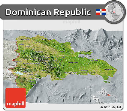 Satellite 3D Map of Dominican Republic, lighten, semi-desaturated