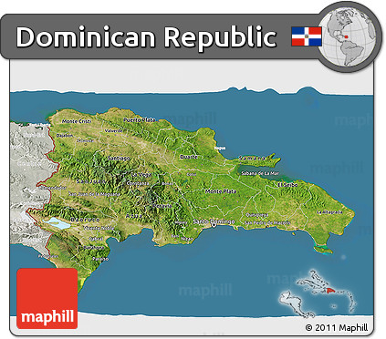Satellite 3D Map of Dominican Republic, lighten, semi-desaturated, land only