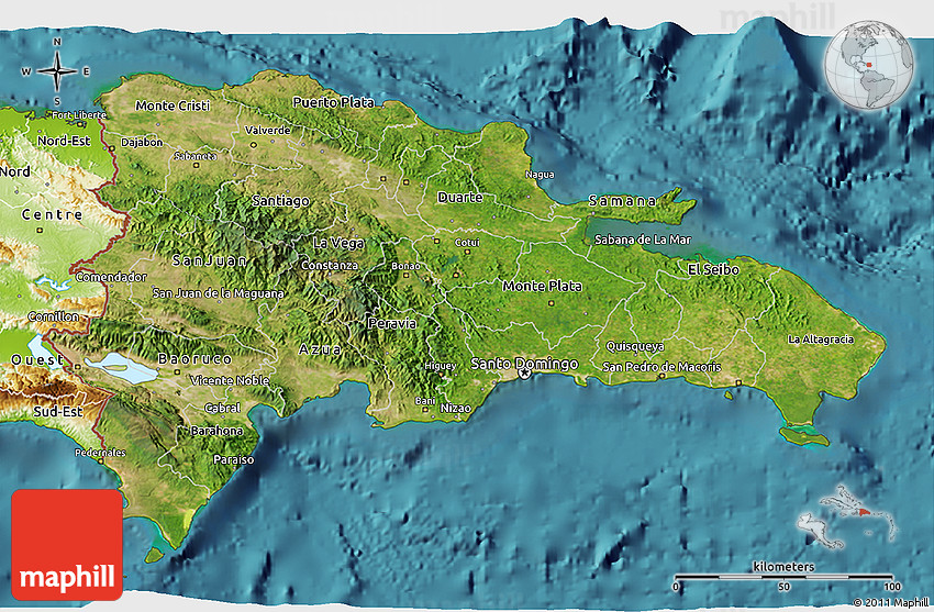 Satellite 3D Map of Dominican Republic, physical outside, satellite sea