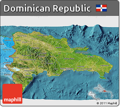 Satellite 3D Map of Dominican Republic, political shades outside, satellite sea