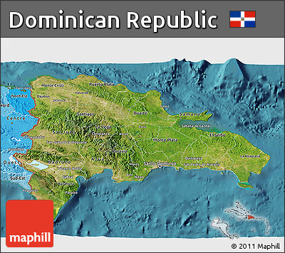 Satellite 3D Map of Dominican Republic, political shades outside, satellite sea