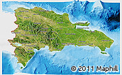 Satellite 3D Map of Dominican Republic, single color outside, bathymetry sea, shaded relief sea