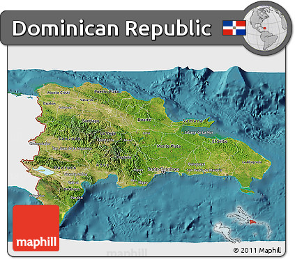 Satellite 3D Map of Dominican Republic, single color outside