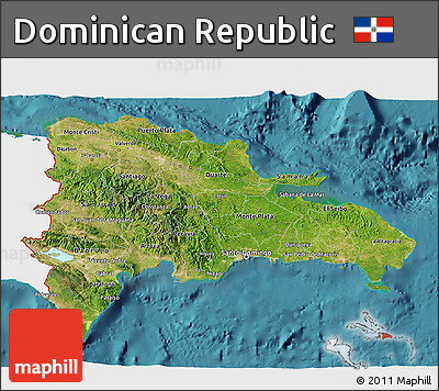 Satellite 3D Map of Dominican Republic, single color outside