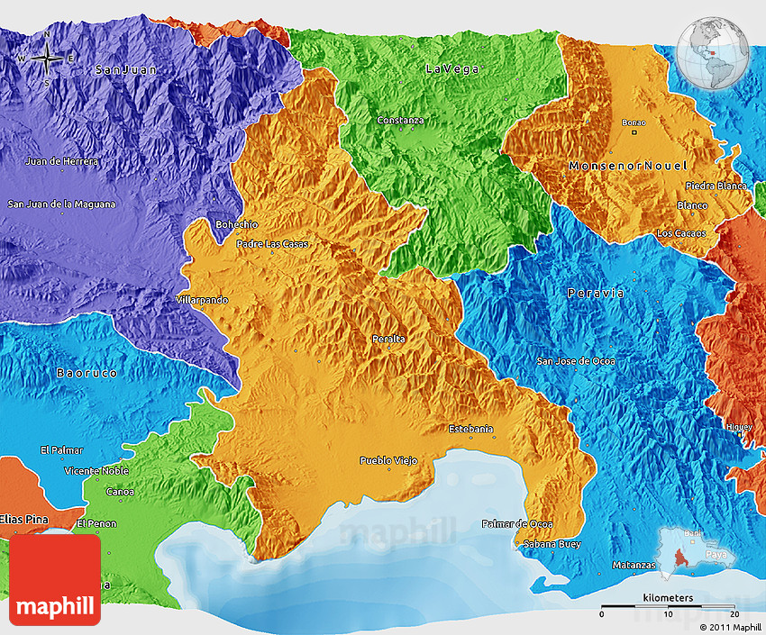 Political 3D Map of Azua