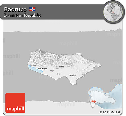 Gray 3D Map of Baoruco, single color outside