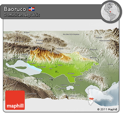 Physical 3D Map of Baoruco, semi-desaturated