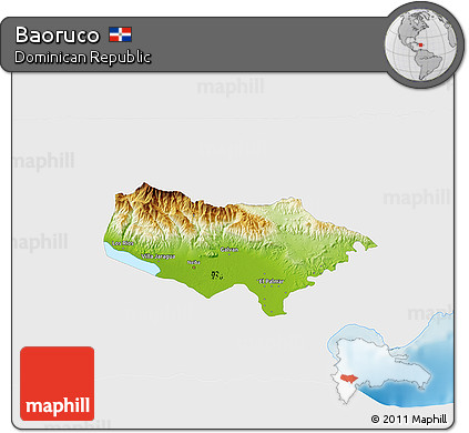 Physical 3D Map of Baoruco, single color outside