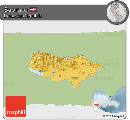 Savanna Style 3D Map of Baoruco, single color outside