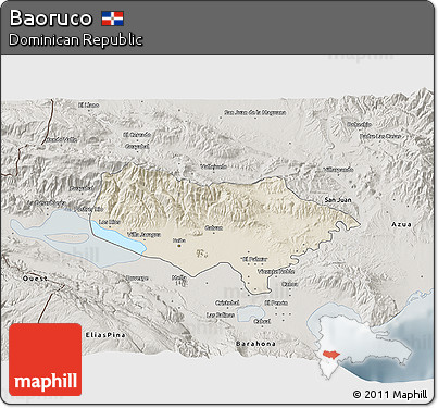 Shaded Relief 3D Map of Baoruco, semi-desaturated