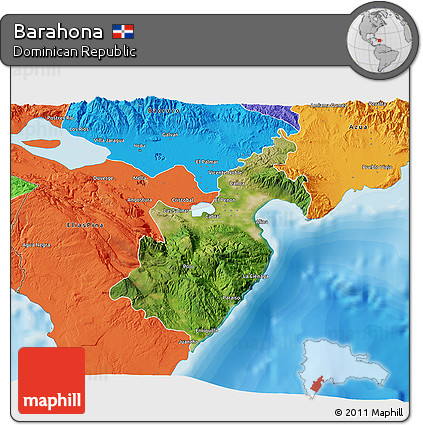 Satellite 3D Map of Barahona, political outside