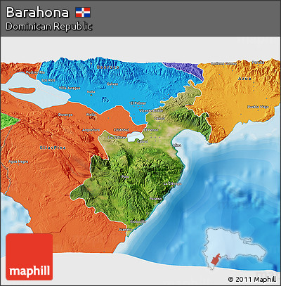 Satellite 3D Map of Barahona, political outside