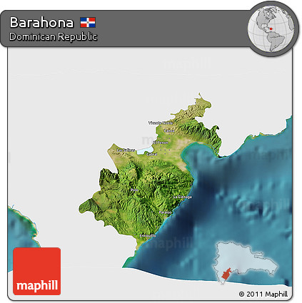Satellite 3D Map of Barahona, single color outside