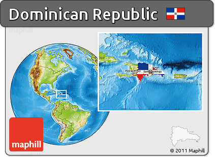 Flag Location Map of Dominican Republic, physical outside