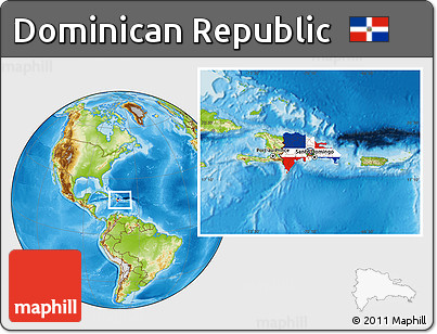 Flag Location Map of Dominican Republic, physical outside