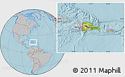 Physical Location Map of Dominican Republic, gray outside, hill shading