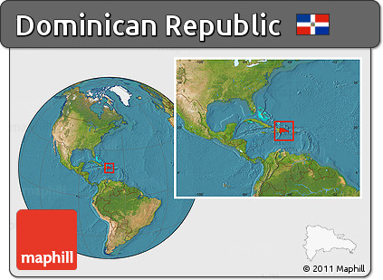 Satellite Location Map of Dominican Republic, within the entire continent