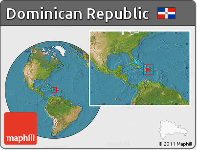 Satellite Location Map of Dominican Republic, within the entire continent