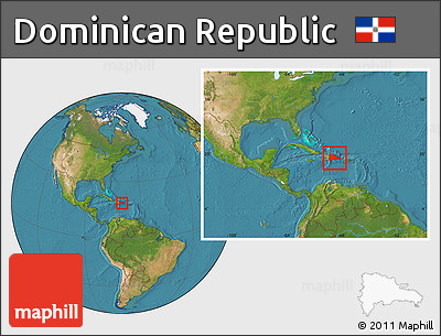 Satellite Location Map of Dominican Republic, within the entire continent