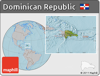 Satellite Location Map of Dominican Republic, gray outside, hill shading