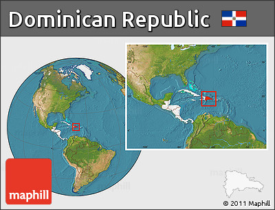 Satellite Location Map of Dominican Republic, highlighted continent, within the entire continent