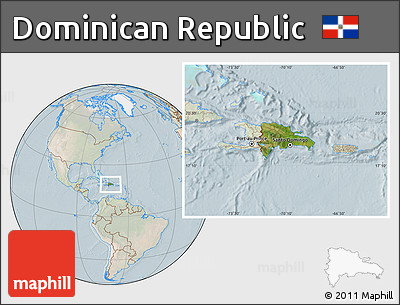 Satellite Location Map of Dominican Republic, lighten