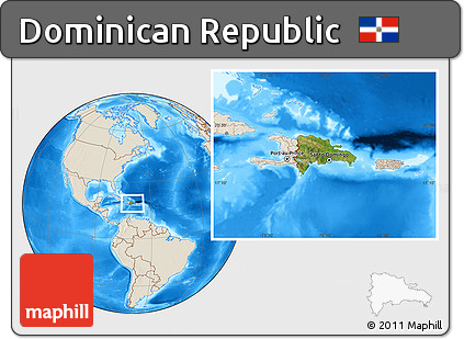 Satellite Location Map of Dominican Republic, shaded relief outside