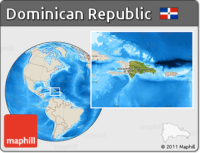 Satellite Location Map of Dominican Republic, shaded relief outside
