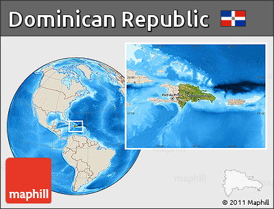 Satellite Location Map of Dominican Republic, shaded relief outside
