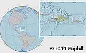 Savanna Style Location Map of Dominican Republic, gray outside, hill shading