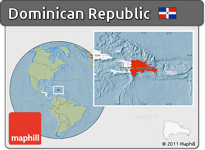Savanna Style Location Map of Dominican Republic, highlighted continent, hill shading