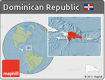Savanna Style Location Map of Dominican Republic, highlighted continent, hill shading