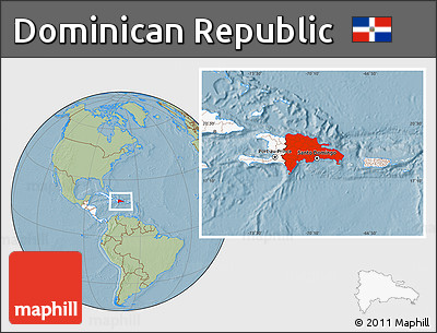 Savanna Style Location Map of Dominican Republic, highlighted continent, hill shading