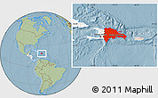 Savanna Style Location Map of Dominican Republic, highlighted continent, hill shading