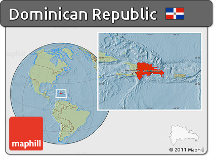 Savanna Style Location Map of Dominican Republic, hill shading